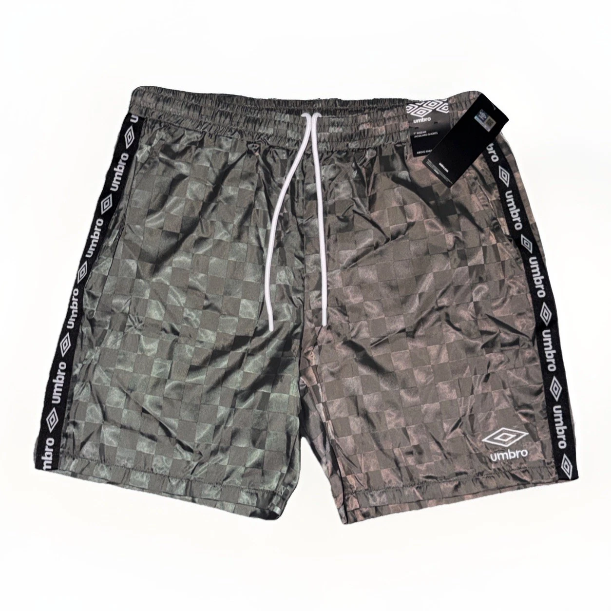 New Vintage Style Umbro Soccer Logo Checkered Athletic Shorts Grey Y2K Mens S