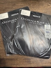 New Irregular Donna Karan Sheer Satin Black Pantyhose Hosiery 265 Sz med