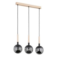 HäNgelampe 3-Flammig Holz Glas Schwarz E14 L:61 Cm Pendelleuchte Esstisch
