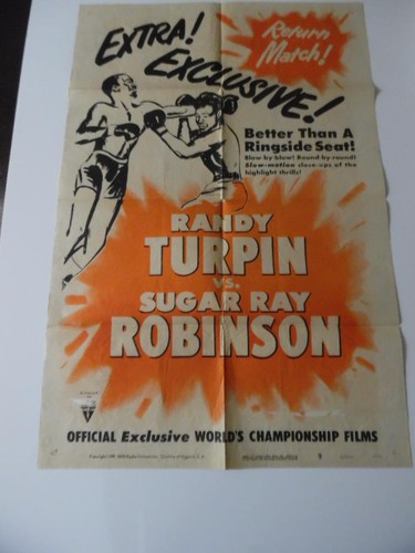 1951 Randolph Turpin vs. Sugar Ray Robinson Championship Boxing Movie Poster B