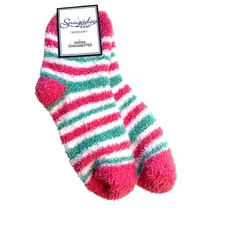 Snugadoo Too Super Soft Fuzzy Cozy Socks Pink Green Striped Women’s One Size NWT