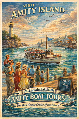 Cap'n Jake's Amity Island Boat Tour Travel Poster 11x17 Glossy Print