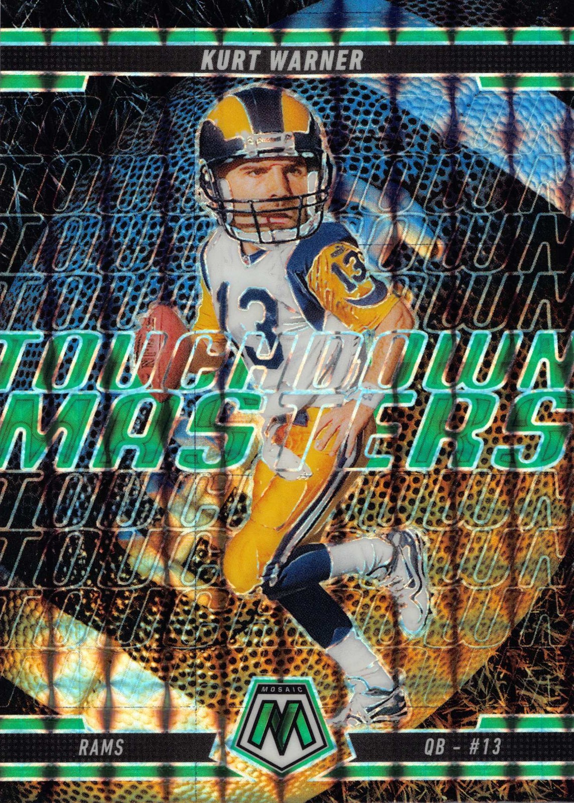 2025 Panini Mosaic #19 Kurt Warner Touchdown Masters Mosaic Reactive Yellow #/89
