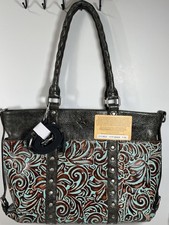Patricia Nash Tooled Turquoise Tote Carducci Leather Floral New w Product Card