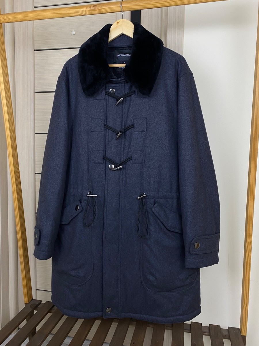 Vintage Emporio Armani wool Eco Fur duffle coat zip jacket size 54