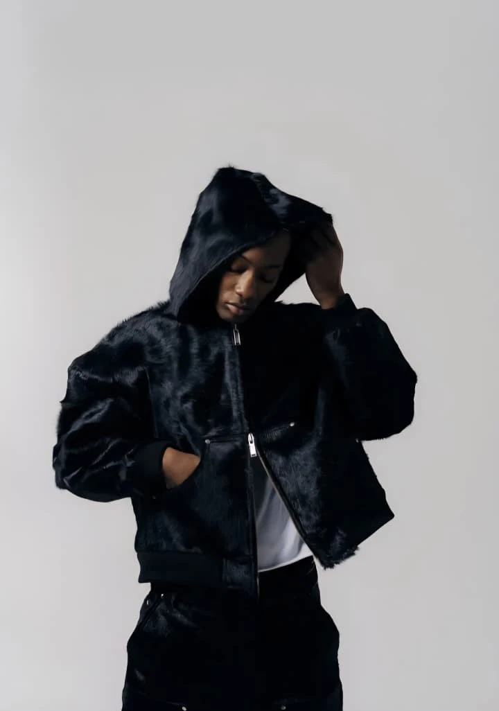 Men's Natural Hair-On Hoodie Jacket l Real Cowhide Bomber Leather Jacket Hoodie