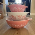 Vintage PYREX Pink Gooseberry Cinderella Mixing Bowls 3 Pc Set 442-444