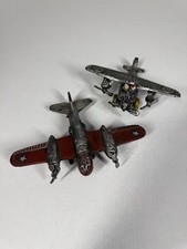 Set of 2 Vintage Cast Iron Toy Propeller Airplanes. Excellent Condition.
