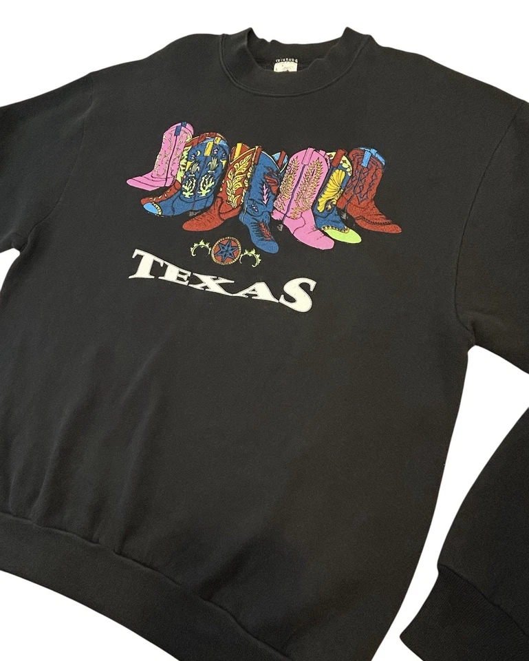 Vintage Texas Crewneck Western Cowgirl Boots Black Women’s Large 1990s - Image 3 of 4