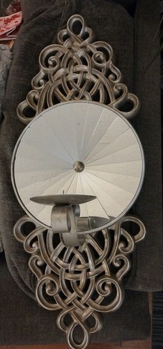 Vintage Bombay Large Round Optical Mirror Candle Wall Sconce 27 X 10" - Picture 10 of 13