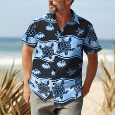 Blue Black Turtle Hawaiian Shirts Sea Turtle Aloha Beach Shirt Unisex Family