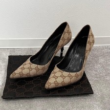GUCCI GG Canvas Bamboo Heel Pumps Pointed Toe Stiletto Heels Shoes 35.5 US 5.5