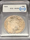 1924 Peace Silver Dollar ICG AU58 -w/ NICE Dial Sided TONING!! #1337