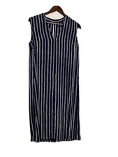 Ann Taylor Blue Striped Sleeveless Tank Dress Career  One Pleat In Front Medium