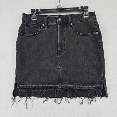 Madewell Mini Skirt Womens Size 28 Black Denim Raw Hem Fringe
