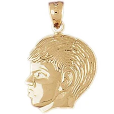New 14k Yellow Gold Boy Head Pendant