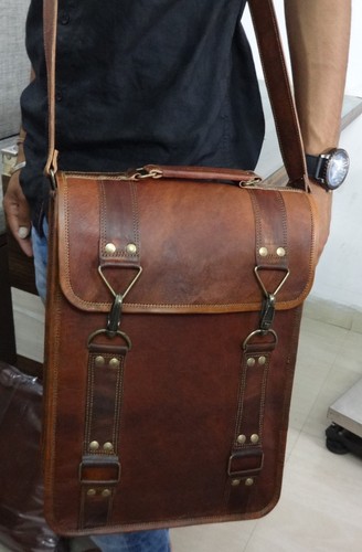 Sac à Bandoulière En Cuir Véritable Vintage Pour Ordinateur Portable 18 Pouces - Marron - 45,7 Cm