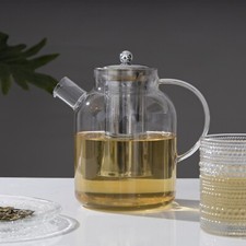 Glass Teapot with Stainless Steel Infuser & Lid, Large Loose Leaf Tea Strainers