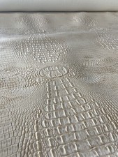 Cream Big Alligator Embossed Faux Vinyl Upholstery Handbag Auto And More