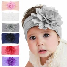 Nylon Baby Headband with Chiffon Lotus Flower Baby Head Wrap One Size Fits All