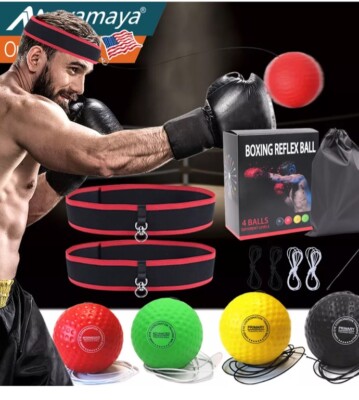 4 Difficulty Levels Boxing Reflex Ball w/ 2 Headbands 4 Balls.  Agility Punching