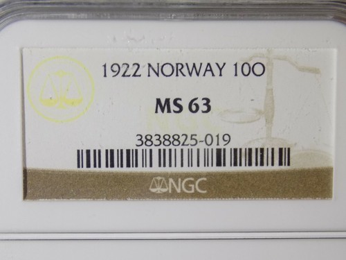 NORWAY 1922 NORWEGIAN 10 ORE 10O NGC MS63 MS 63 Certified Uncirculaded Coin - Picture 6 of 6