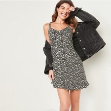 Old Navy Womens Cheetah-Print Ruffle Hem Linen Blend Mini Dress Sz S Casual