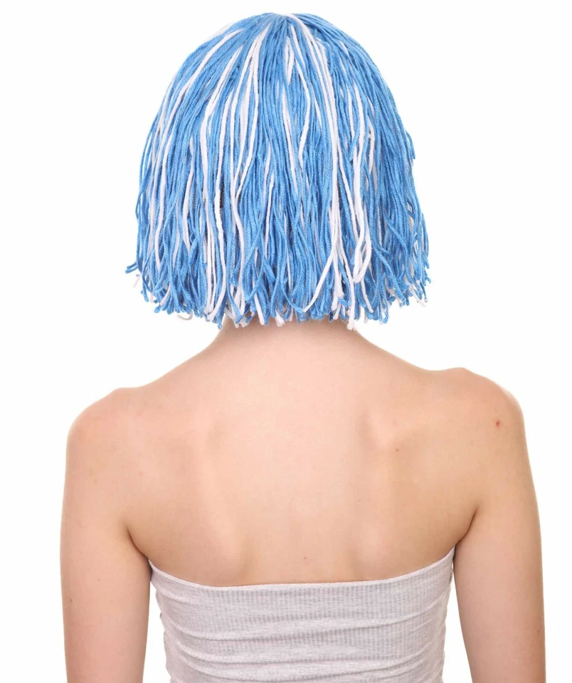 Adult Women's Short Blue and White Yarn Braided Doll Bob Wig, HW-6897A - Image 4 of 4