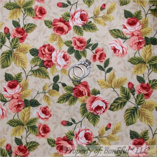 BonEful FABRIC FQ Cotton Quilt Pink Victorian Cottage Rose Flower Shabby Chic US - Picture 13 of 14