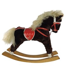 Vintage Antique Rocking Horse Brown Plush  Wood Equestrian Toy