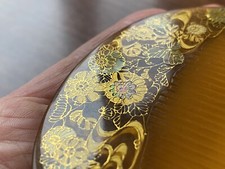 Vintage Comb with Gold and Abalone Flowers, Signed. Stunning