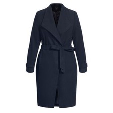 City Chic Navy Wool Wrap Coat, Size 16
