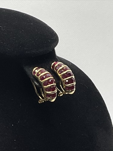 BEAUTIFUL Solid 13K Yellow Gold Channel Set Ruby Omega Back Earrings 6.6gr. - Picture 4 of 21