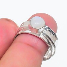 925 Sterling Silver Moonstone Spinner Ring Handmade Women Jewelry For Her B 64