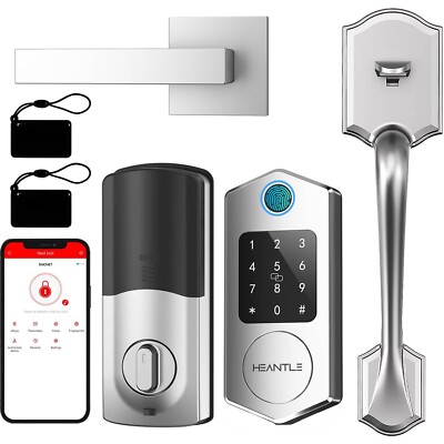 Front Door Lock Set with Handle HEANTLE Fingerprint Keyless Entry Smart Deadbolt