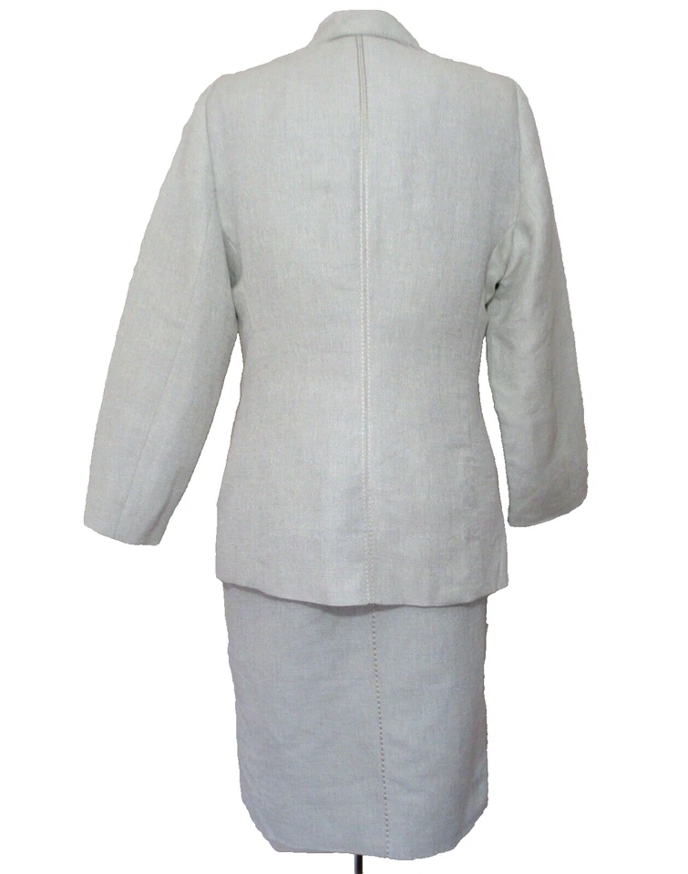 Traje de vestir vintage Valentino Miss V para mujer talla 10 beige mezcla de lino vestido y chaqueta Foto 3 de 4