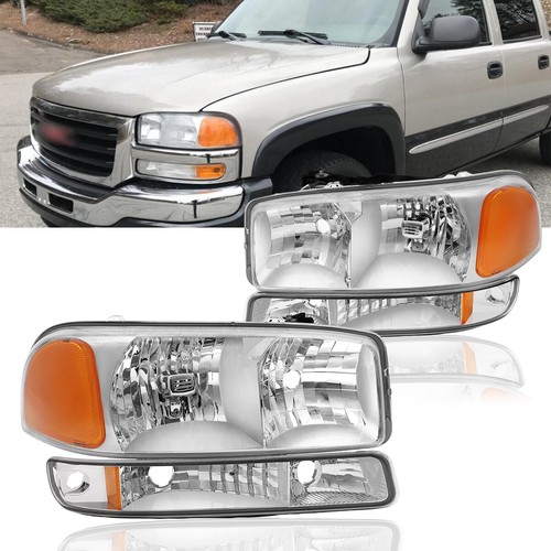 Fit 1999-2006 GMC Sierra 1500 2500 Chrome Headlights+Bumper Signal Lamps 99-06 - Zdjęcie 3 z 15
