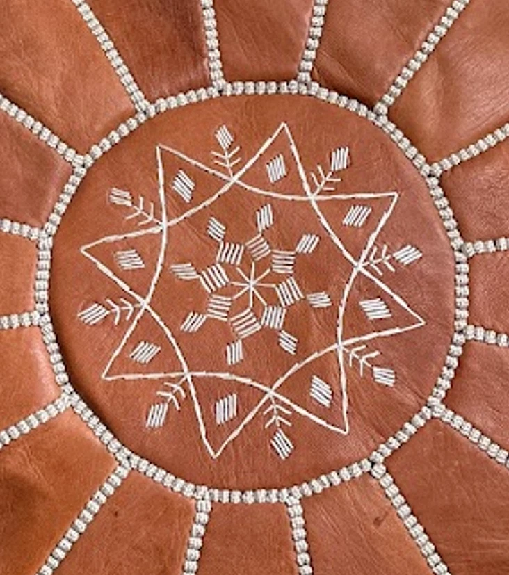 Round Stuffed Natural Stool Bohemian Classic Moroccan Footstool Pouffe - Image 2 of 4