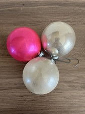 3 vintage glass christmas ornaments 2.5โ Pink And Silver Shiny Brite Made In USA