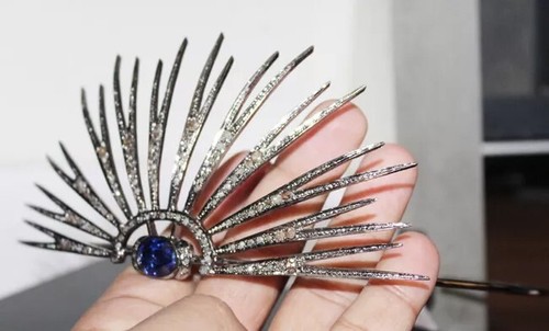 Corona diadema capelli matrimonio zaffiro argento 925 diamante taglio rosa 6,91 ct - Foto 7 di 9