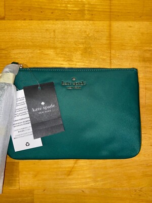 Kate Spade New York Wristlet Wallet Green 8'' x 5'' Zip Top NWOT