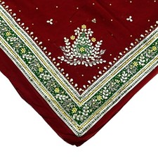 Vintage Heavy Dark Red Dupatta Blend Georgette Long Stole Hand Embroidered Gota