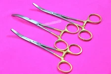 3 Rochester Carmalt Hemostat Forceps 6.5"Curved German Stainless Surgical-Gold