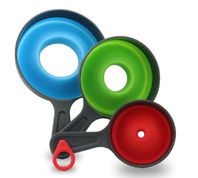 3 Collapsible Kitchen Funnels Set Wide Mouth Canning Funnels Food Grade Silicone