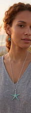 Coastal Elegance Silver Necklace Teal Starfish Pendant Earring Set