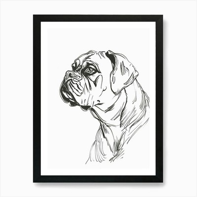 Bullmastiff Hund Linie Skizze 1 Kunst P gerahmtes Wandbild Poster Leinwanddruck Bild