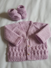 0-3 MONTH HAND KNITTED BABY JACKET & BOOTIES
