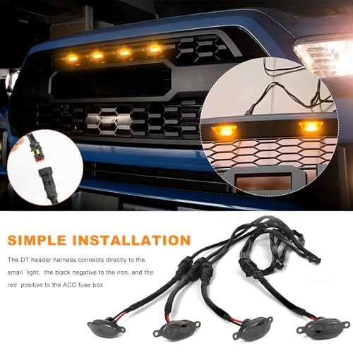 4PCS Car Front Grille Light, Bright Amber Lens LED Grill 4pcs Black & Yellow - Picture 5 of 6