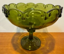 VTG Indiana Glass Triple Teardrop Green Compote Pedestal Candy Dish Bowl 7.5" 