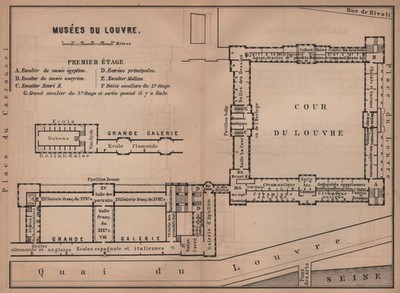 MUSÉES DU LOUVRE; PREMIER ÉTAGE First floor plan. Paris carte 1900 old map